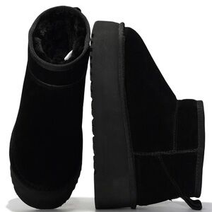 Project Cloud Black HUGGY Women Ankle Boots 100% Genuine Suede Leather Size 9